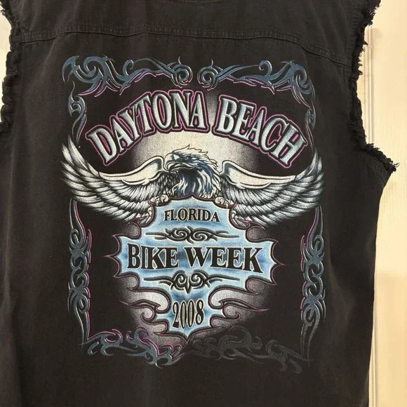 Mens 2008 Daytona Beach Bike Week Black Denim Vest Motorcycles Riding Size Lg - Picture 1 of 6